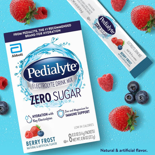 Pedialyte Passion Fruit powder pack ready to mix for flavorful hydration.