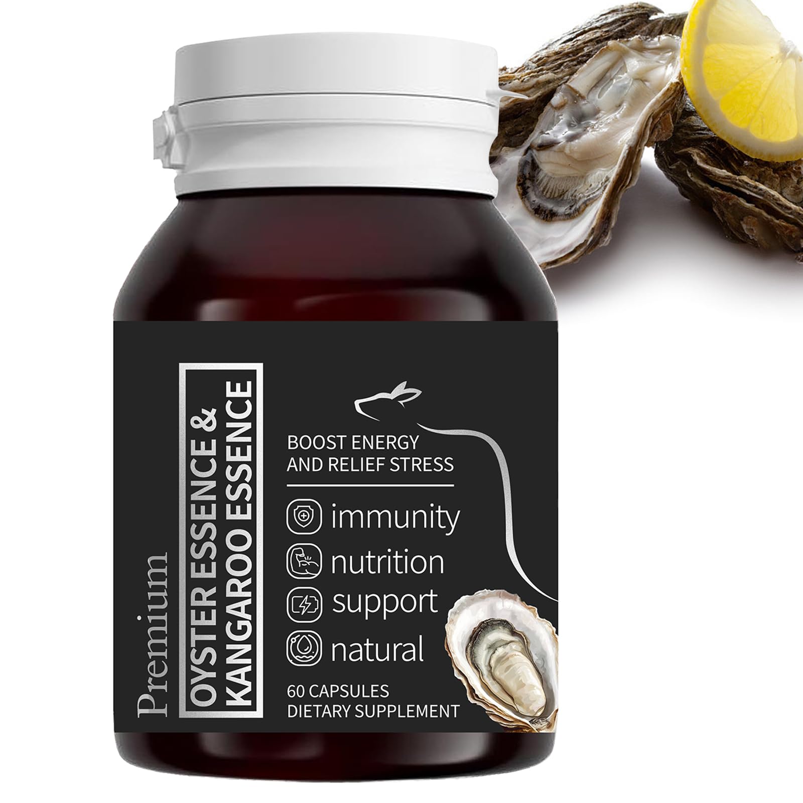 Peehss Oyster Extract bottle showing marine nutrition for daily use