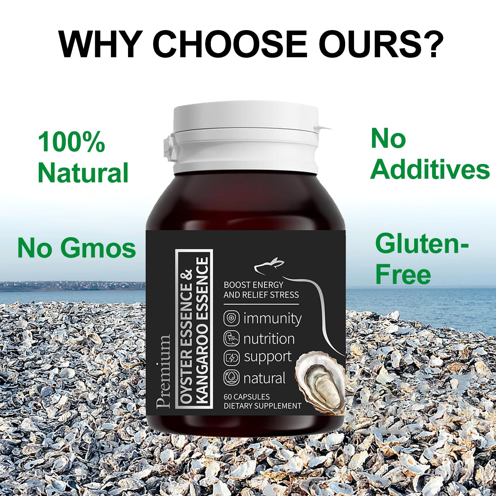 Peehss Oyster Extract packaging emphasizing sustainability