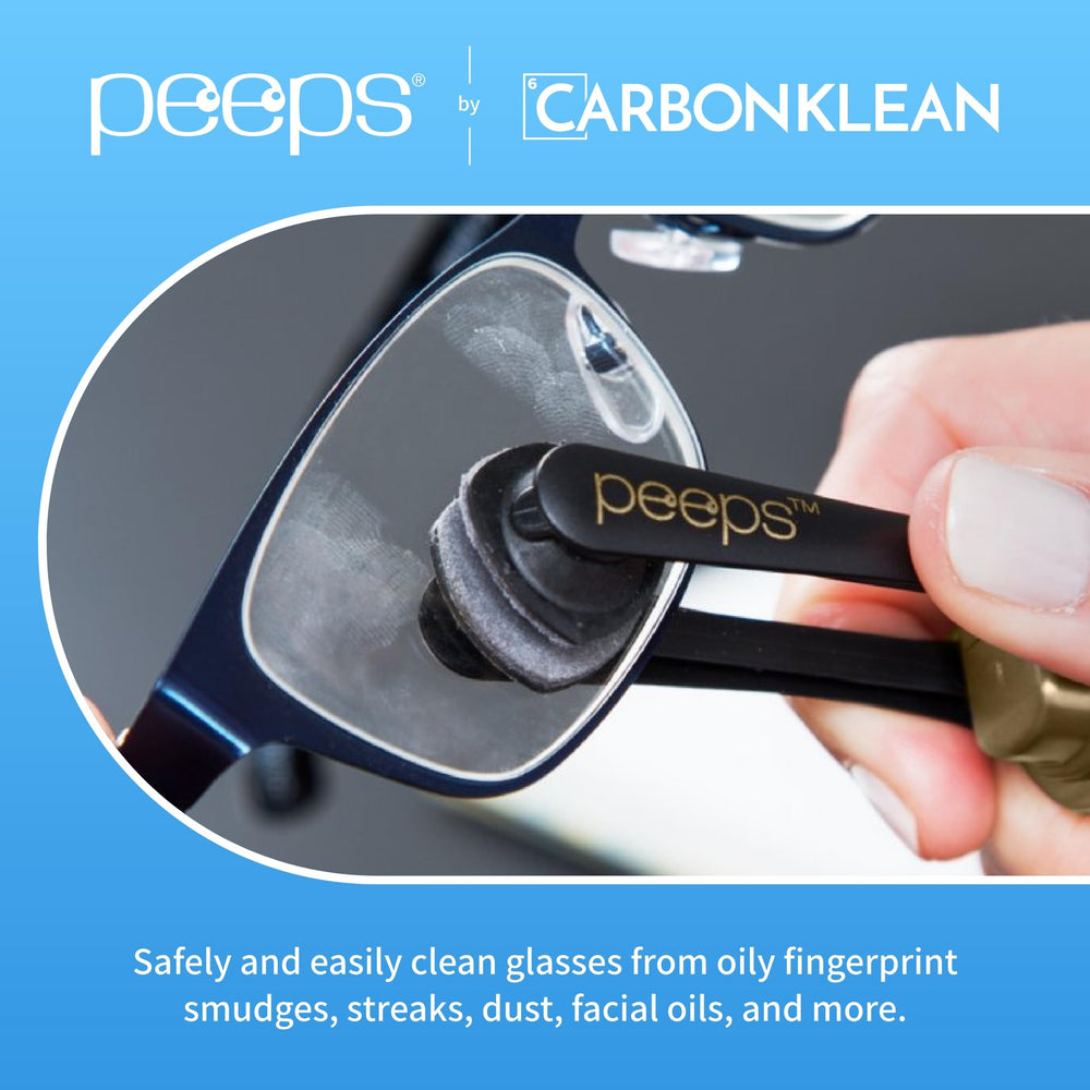 Peeps CarbonKlean bottle close-up showing carbon microfiber tech for residue-free cleaning.