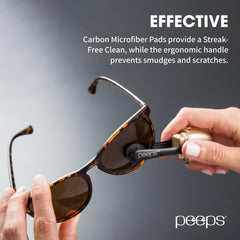 Peeps CarbonKlean lens cleaning action showing carbon microfiber power.