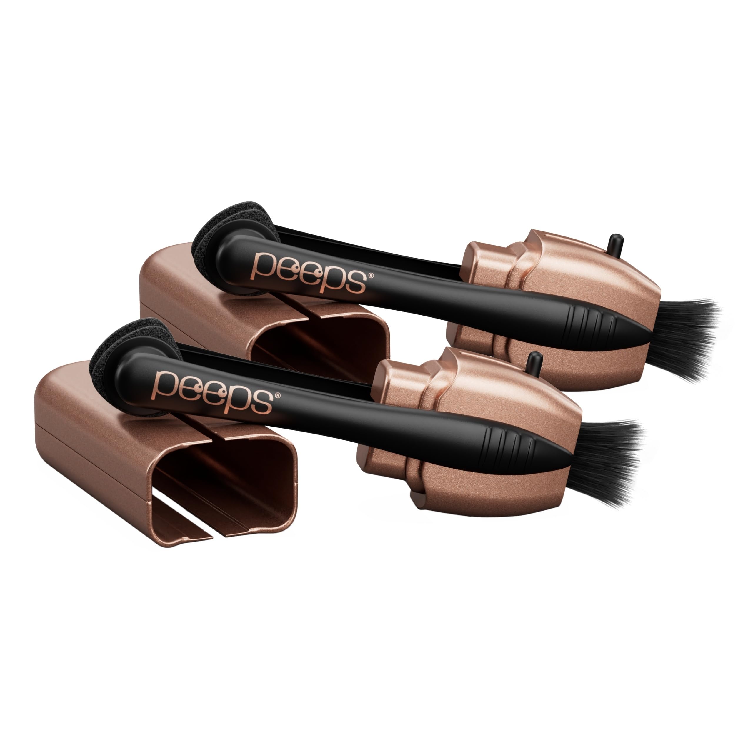 Peeps CarbonKlean Rose Gold two-pack, front view, portable eyewear cleaning.