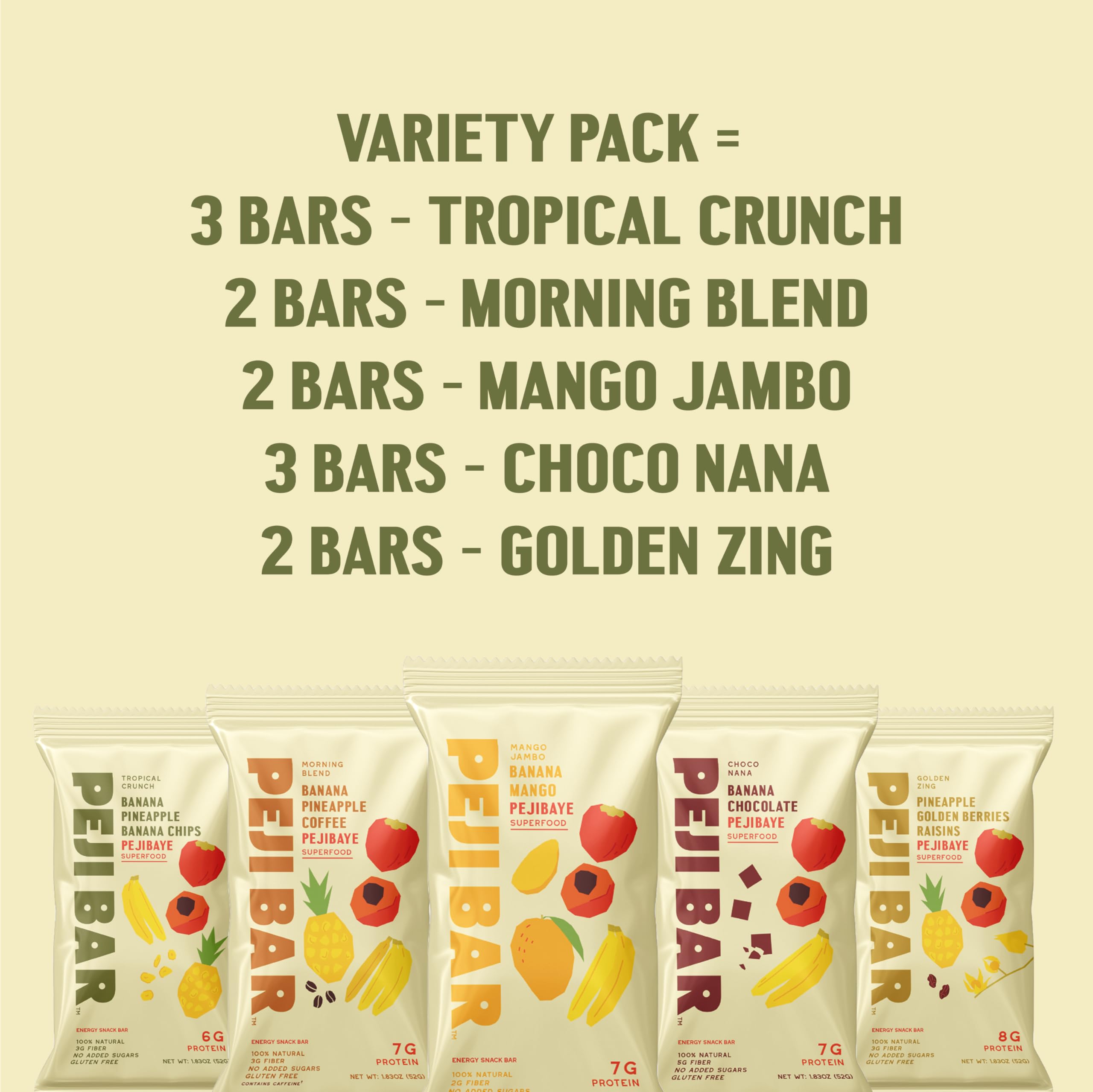 PEJI BAR Tropical Crunch bar highlighting natural ingredients for gym energy