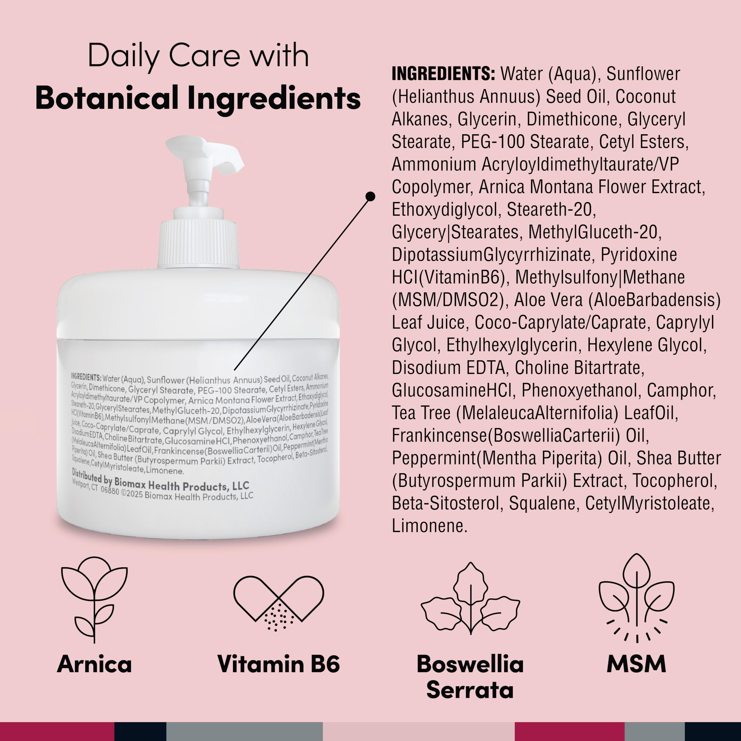 Penetrex Arnica Vitamin B6 MSM botanical blend highlights nourishing ingredients for joints.
