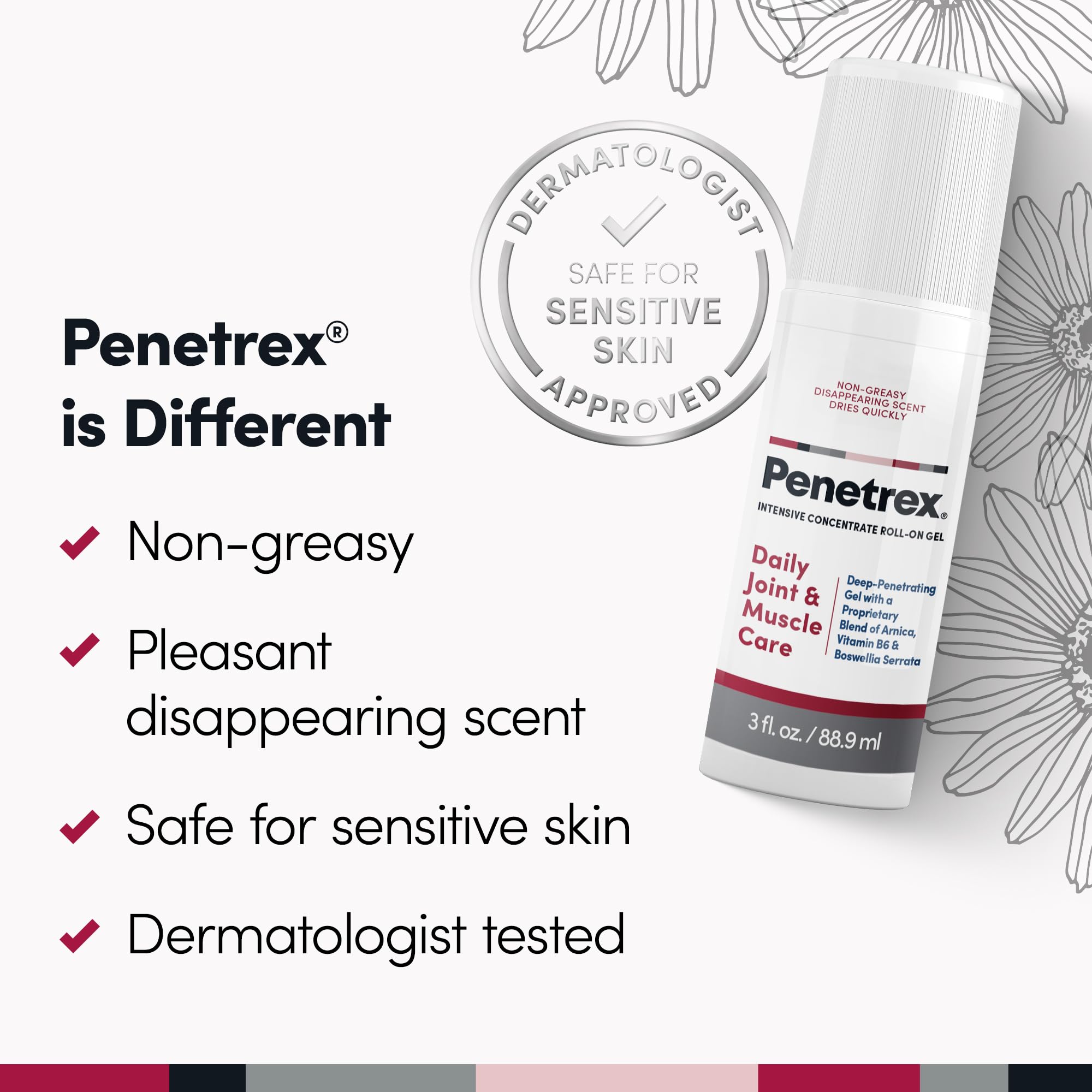 Penetrex roll-on hands gel soothes soreness during daily tasks.