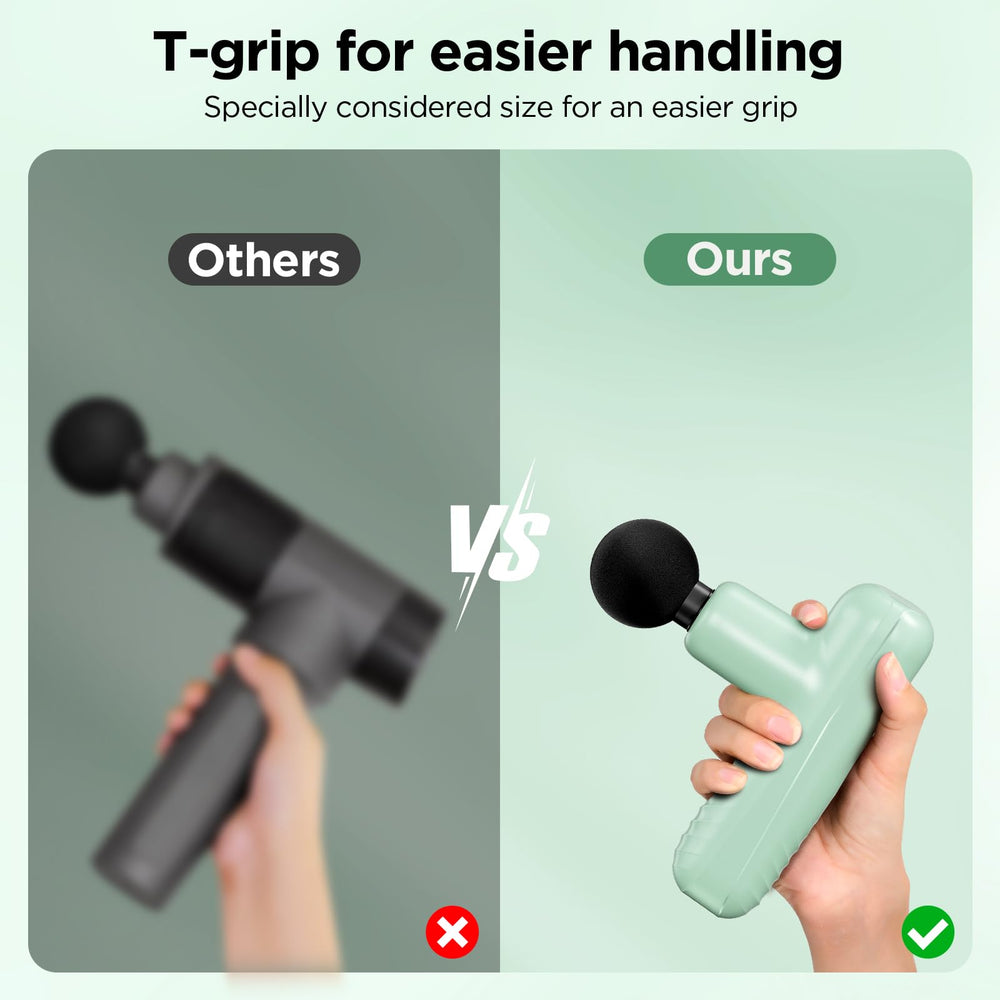 PENJOY Mini Massage Gun in travel setup emphasizes compact, portable design