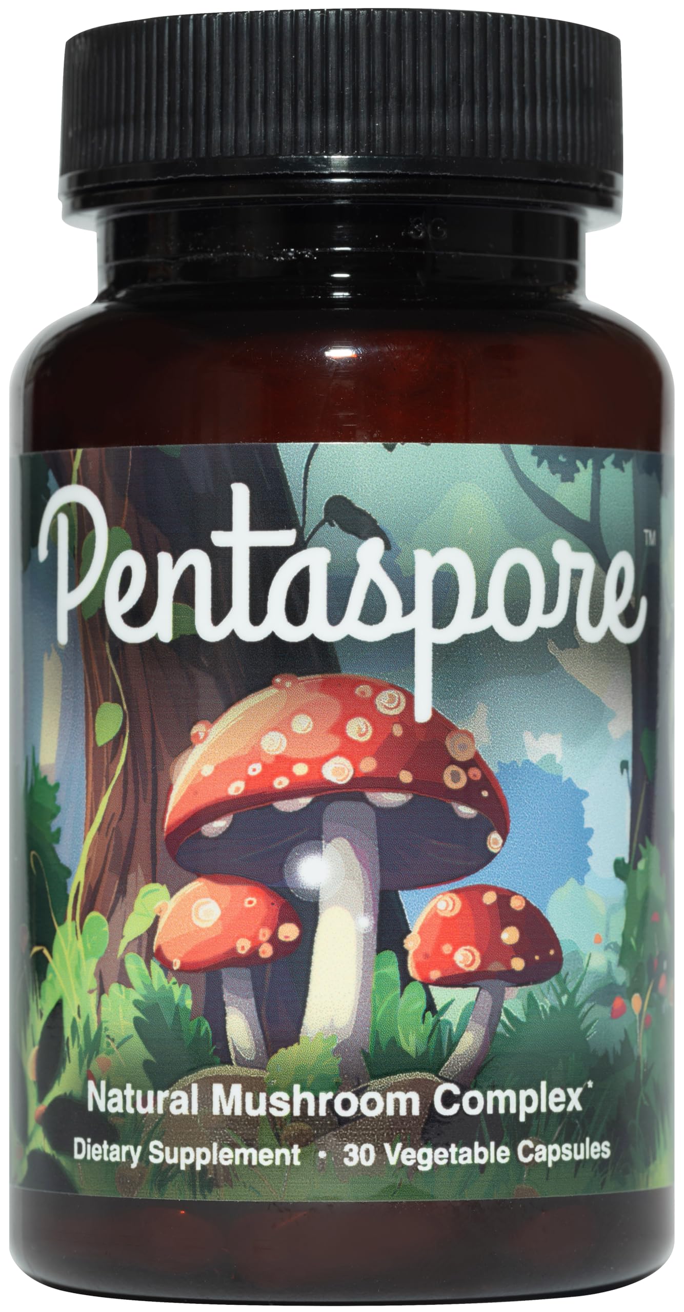 Pentaspore bottle front view for daily memory and energy support.
