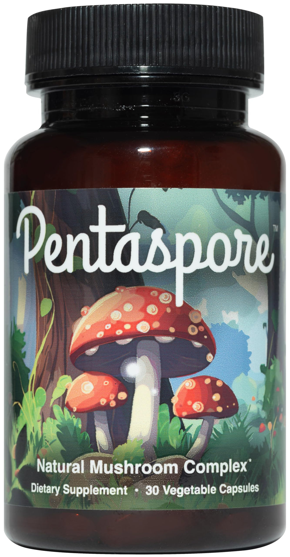 Pentaspore bottle front view for daily memory and energy support.