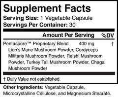 Pentaspore capsules close-up, vegan and gluten-free daily wellness capsules.