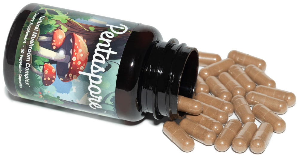 Pentaspore bottle packaging with USA GMP badge, produced in New York.