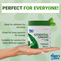 Illustration of organic moringa, spirulina, and beetroot ingredients in the greens powder.