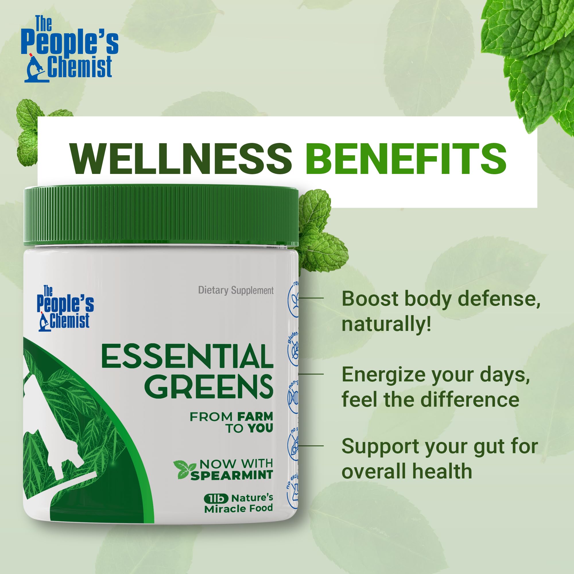 Spoon measuring powder for easy daily use with spearmint taste.