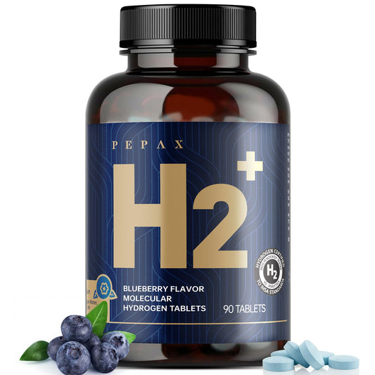 PEPAX hydrogen water tablet dissolving in a blueberry-flavored glass for refreshing hydration.