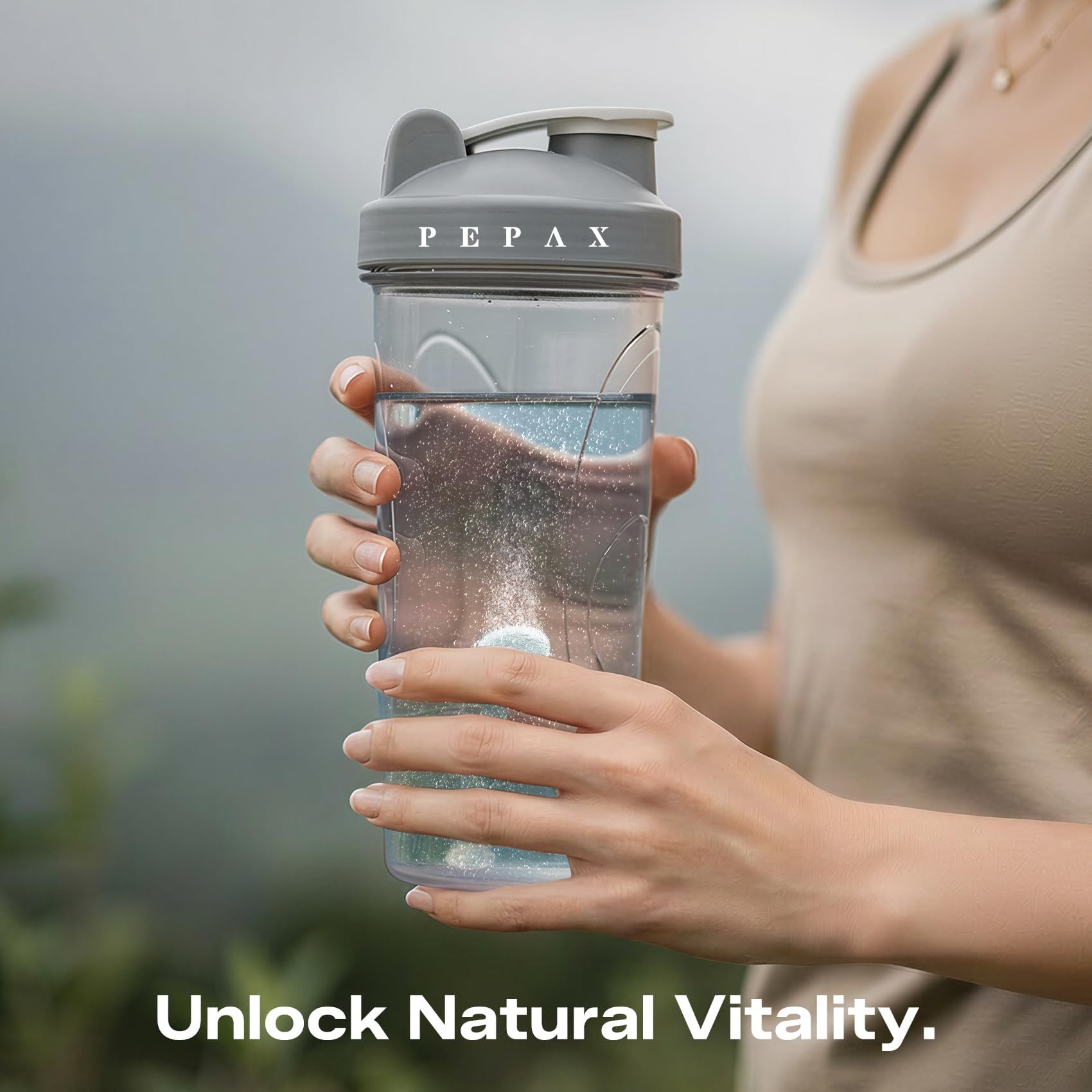 PEPAX glass with fizzing water and blueberry flavor for easy daily use.