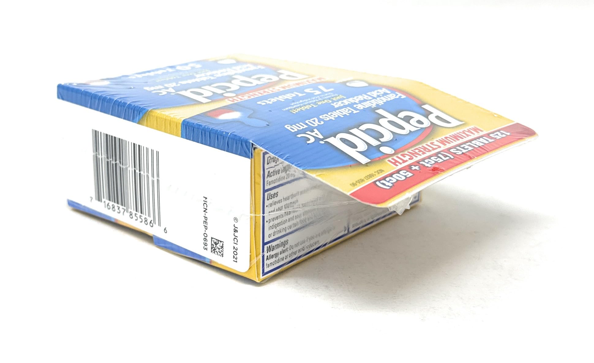 Pepcid AC on-the-go packaging shown for easy heartburn relief anywhere.
