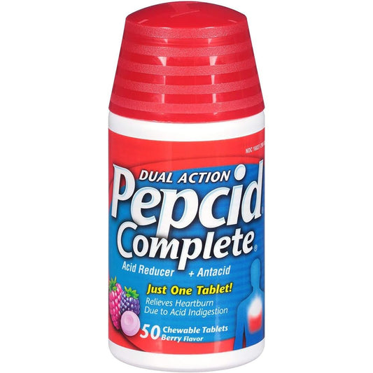 Pepcid Complete Berry flavor chewables for heartburn relief and acid indigestion control
