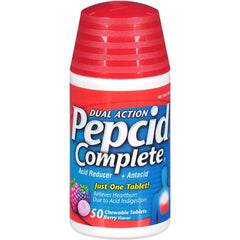 Pepcid Complete Berry flavor chewables for heartburn relief and acid indigestion control