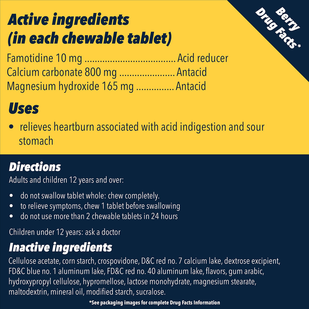 Berry-flavored Pepcid Complete chewables ready to take on the go.