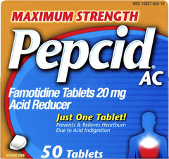 Pepcid CSC24 bottle with 20 mg tablets for on-the-go heartburn support