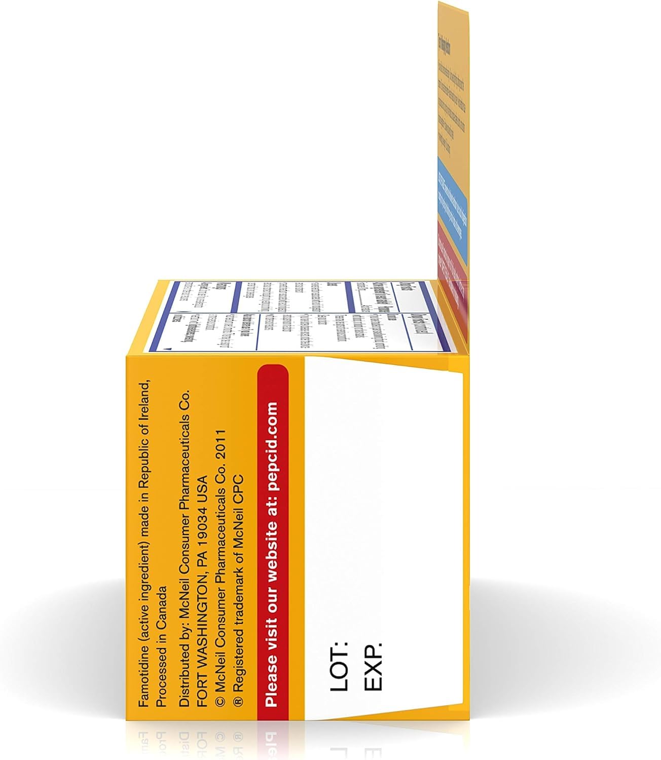 Pepcid CSC24 directions panel pointing to usage instructions and active ingredients