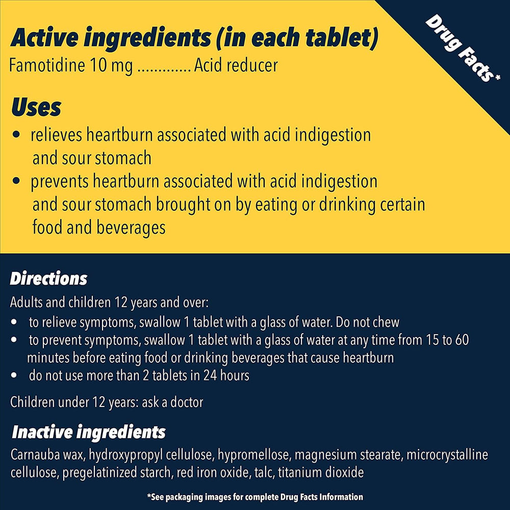 Pepcid Original Strength tablet on counter ready for immediate relief use.