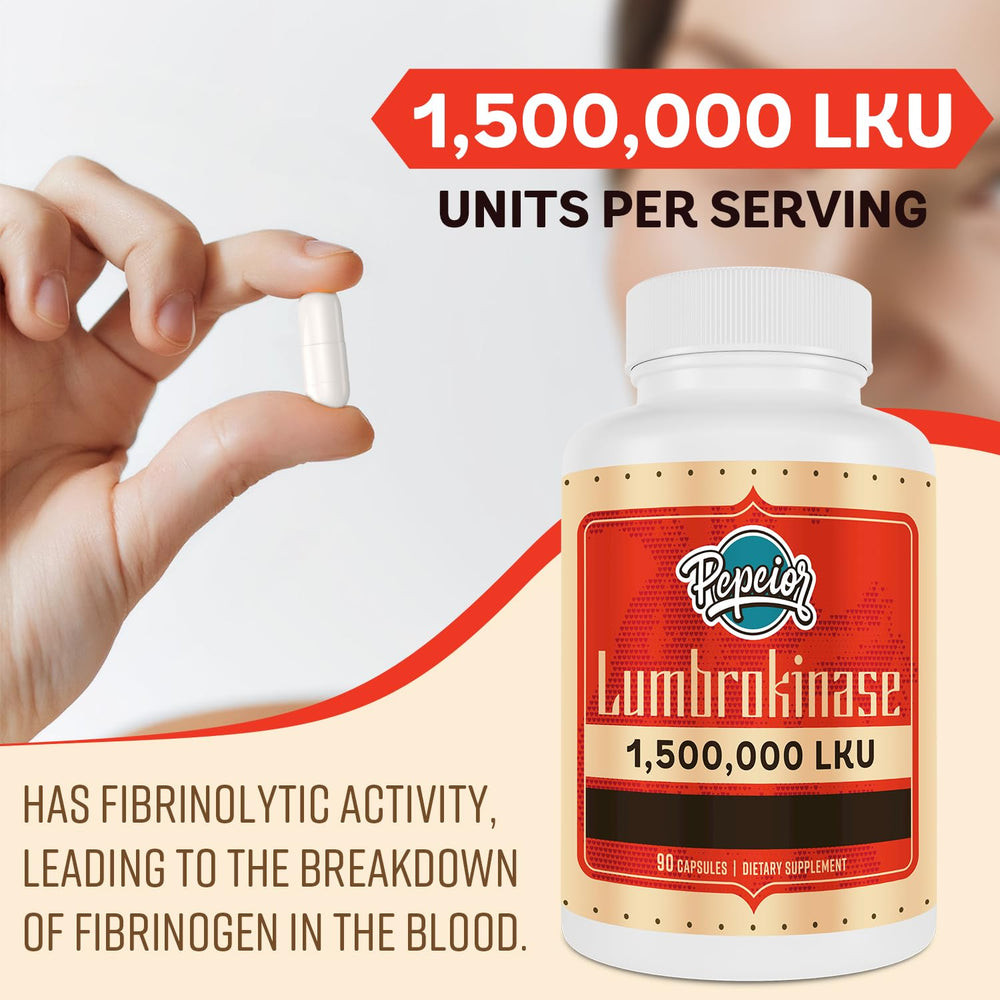 Pepeior Lumbrokinase label detail clarifies ingredients and enzyme activity.