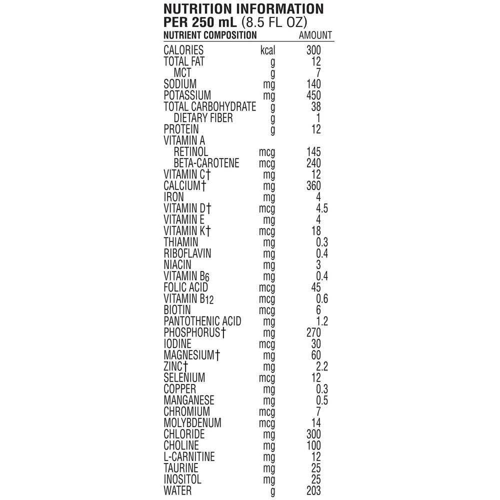 Close-up nutrition label showing 300 calories per carton for Peptamen Junior Vanilla.