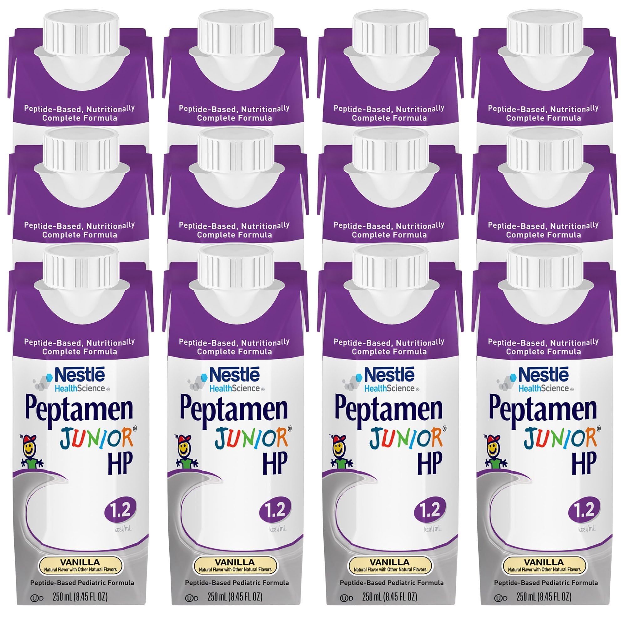 250 mL ready-to-use carton beside a spoon for serving the child.