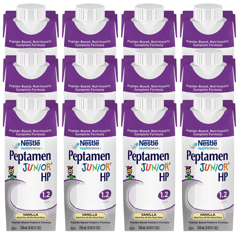 250 mL ready-to-use carton beside a spoon for serving the child.