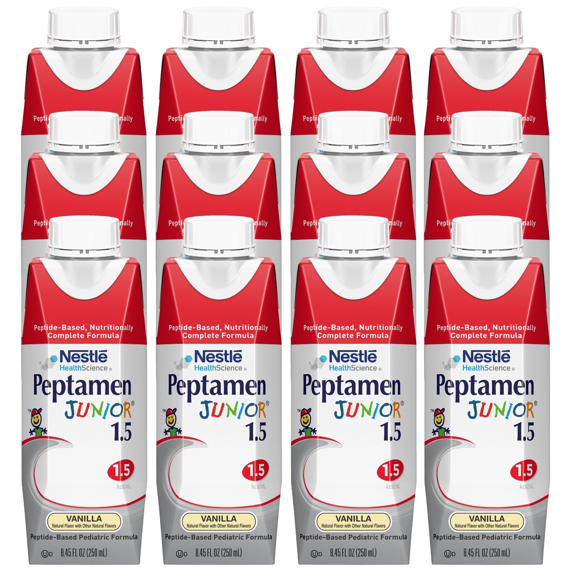 Peptamen Junior 1.5 Vanilla cup with straw for easy feeding at mealtimes.