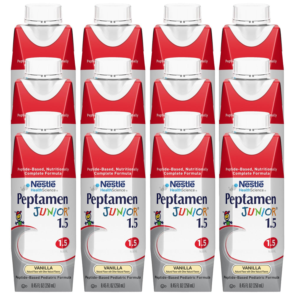 Peptamen Junior 1.5 Vanilla cup with straw for easy feeding at mealtimes.