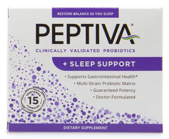 Peptiva probiotic bottle showing 26 billion CFU for digestive balance and potential nighttime support