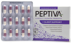 Peptiva sleep-support capsules shown for easier bedtime and deeper rest