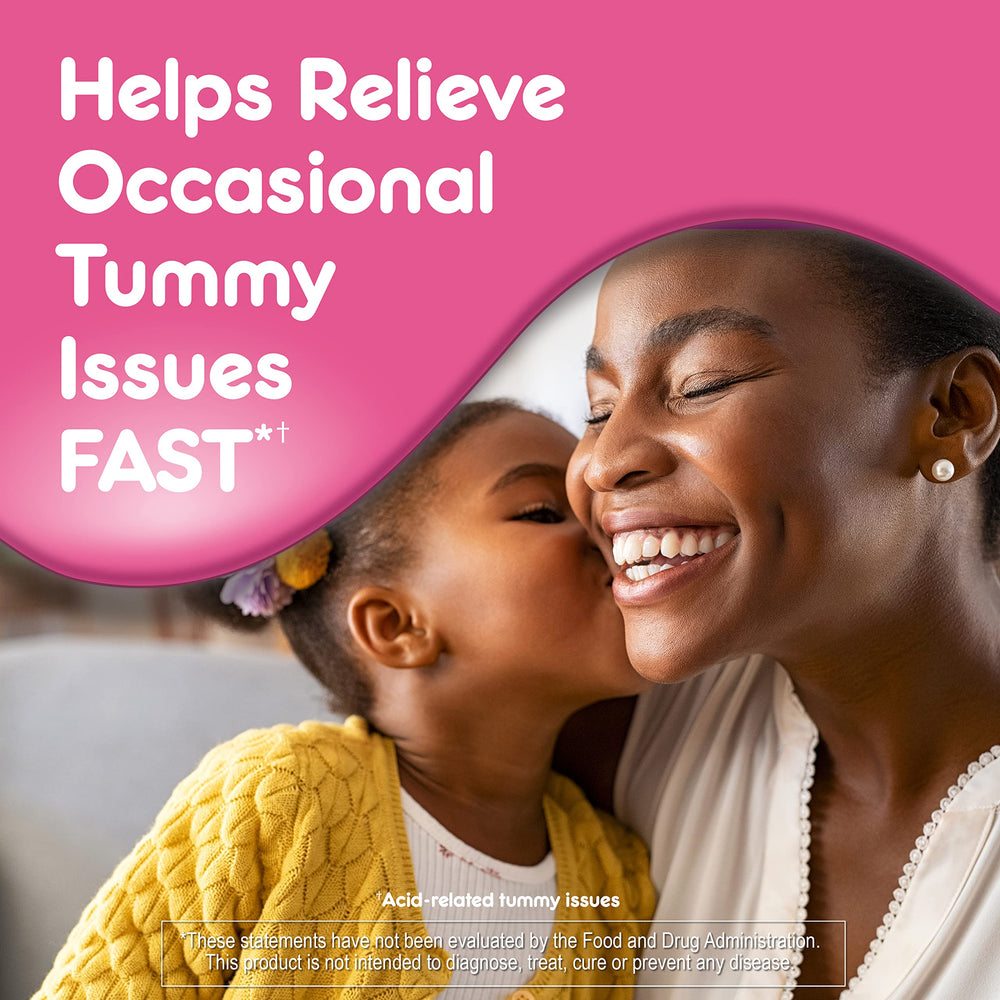 Pepto Kids label close-up highlighting multi-symptom relief.