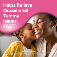 Pepto Kids label close-up highlighting multi-symptom relief.