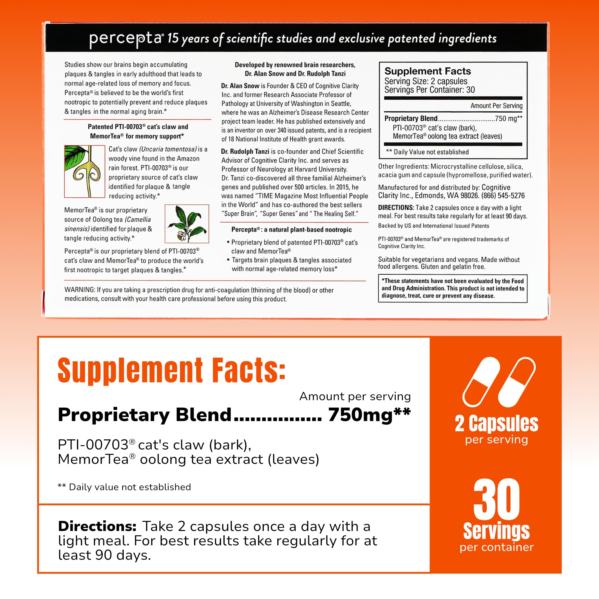 Percepta capsules close-up highlighting easy, daily memory support capsules.