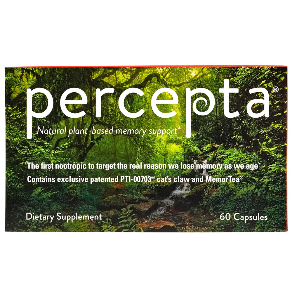 Percepta Memory Support bottle with a natural nootropic blend for daily focus.
