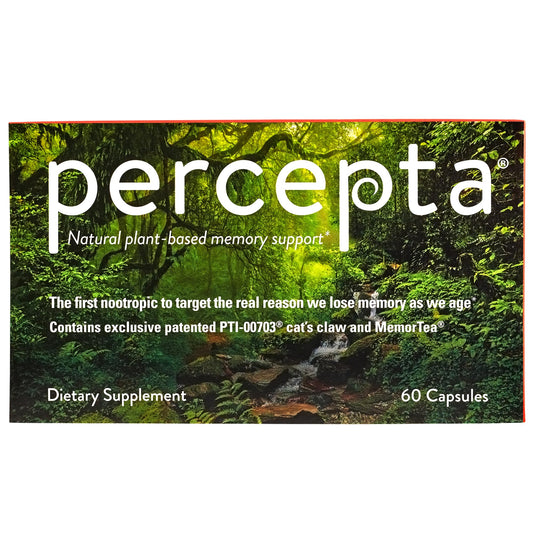 Percepta Memory Support bottle with a natural nootropic blend for daily focus.