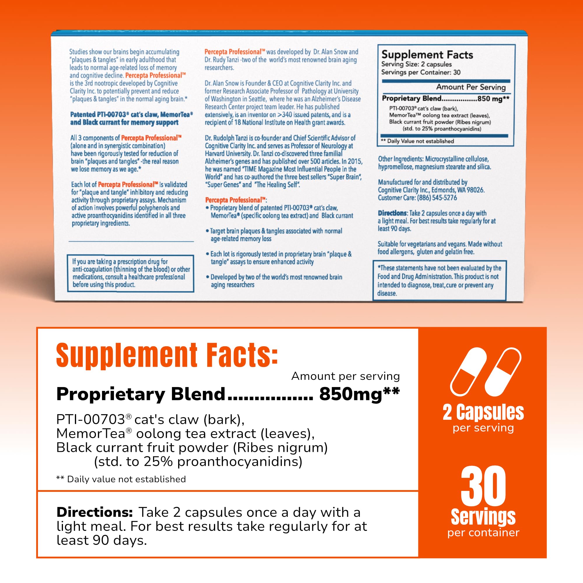 Percepta Professional Brain Supplement capsules close-up for easy intake during long work sessions