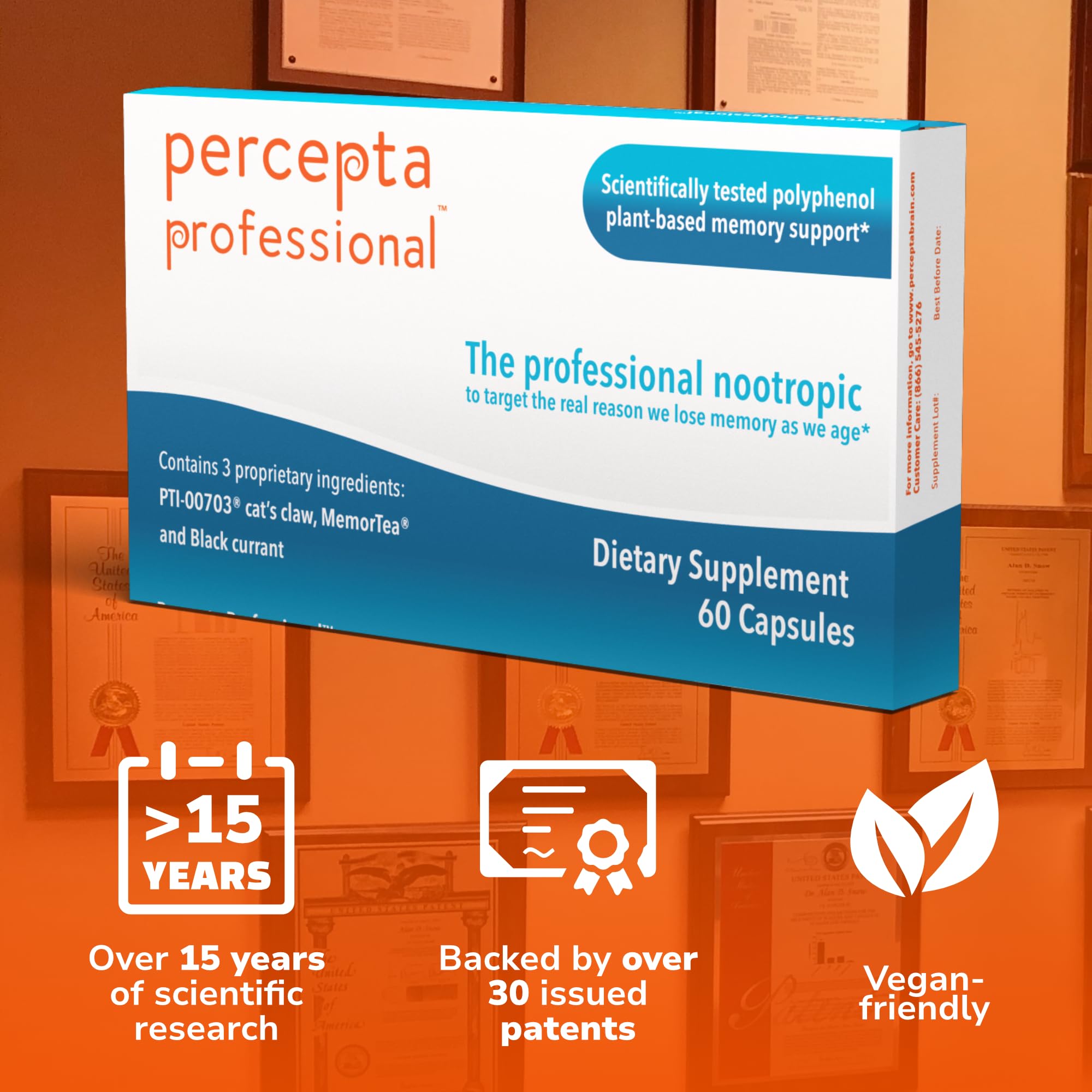 Percepta Professional Brain Supplement label close-up, highlighting brand details for informed use