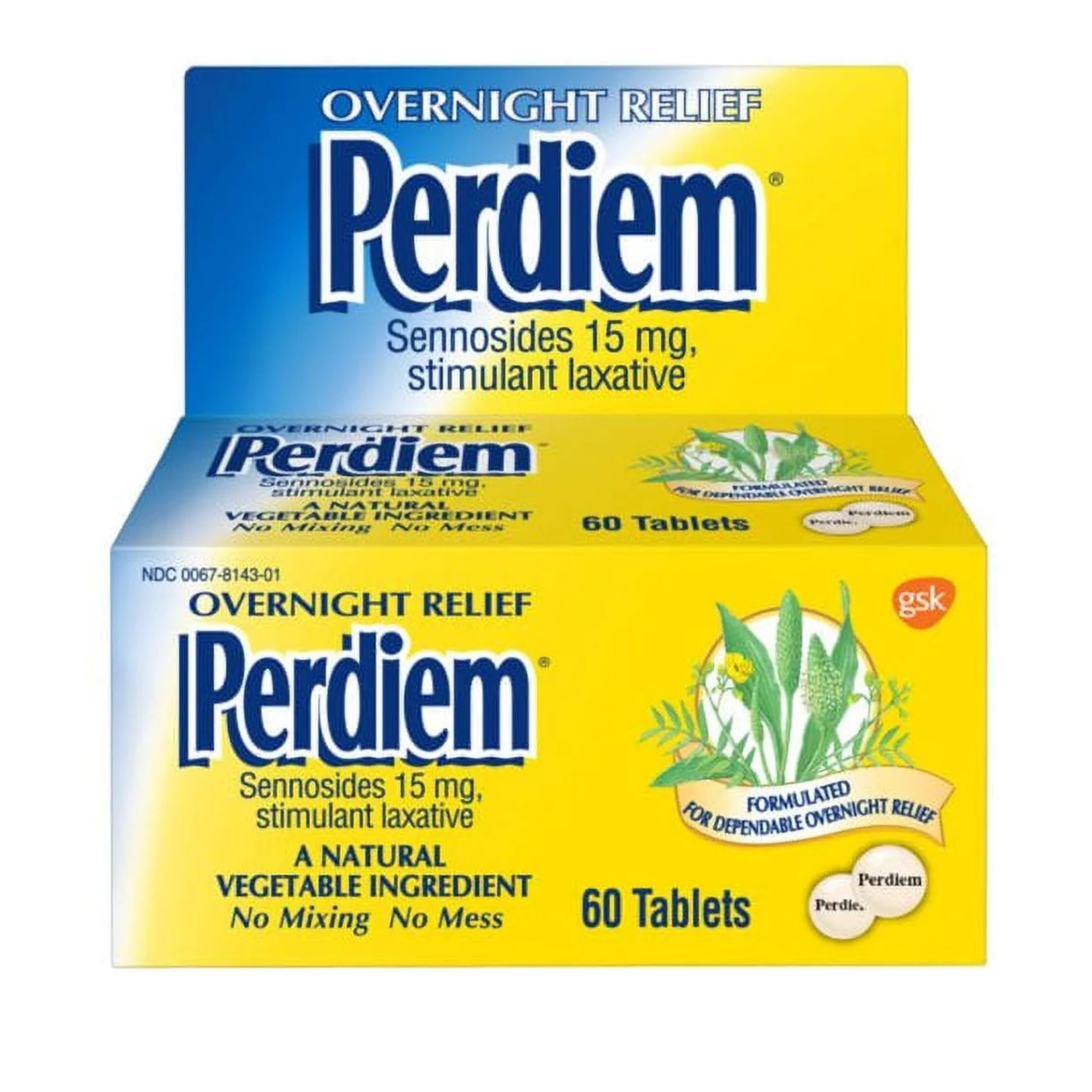 Perdiem Sennosides bottle front, signaling overnight relief