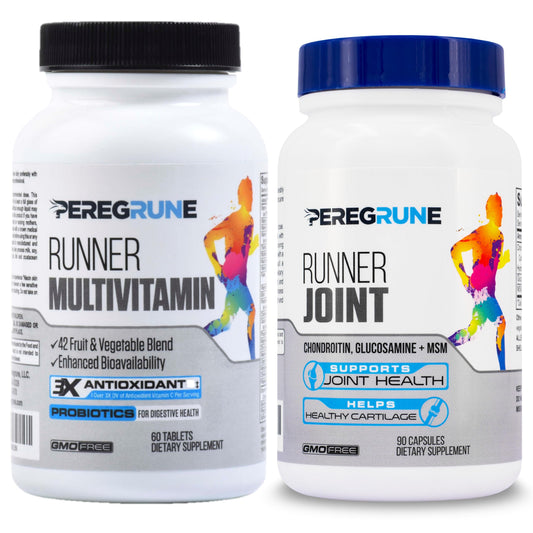 PEREGRUNE Runner Multivitamin bottle on a trail for steady energy.