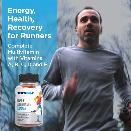 PEREGRUNE Runner Multivitamin Gummies orange flavor closeup highlights tasty, low-sugar nutrition