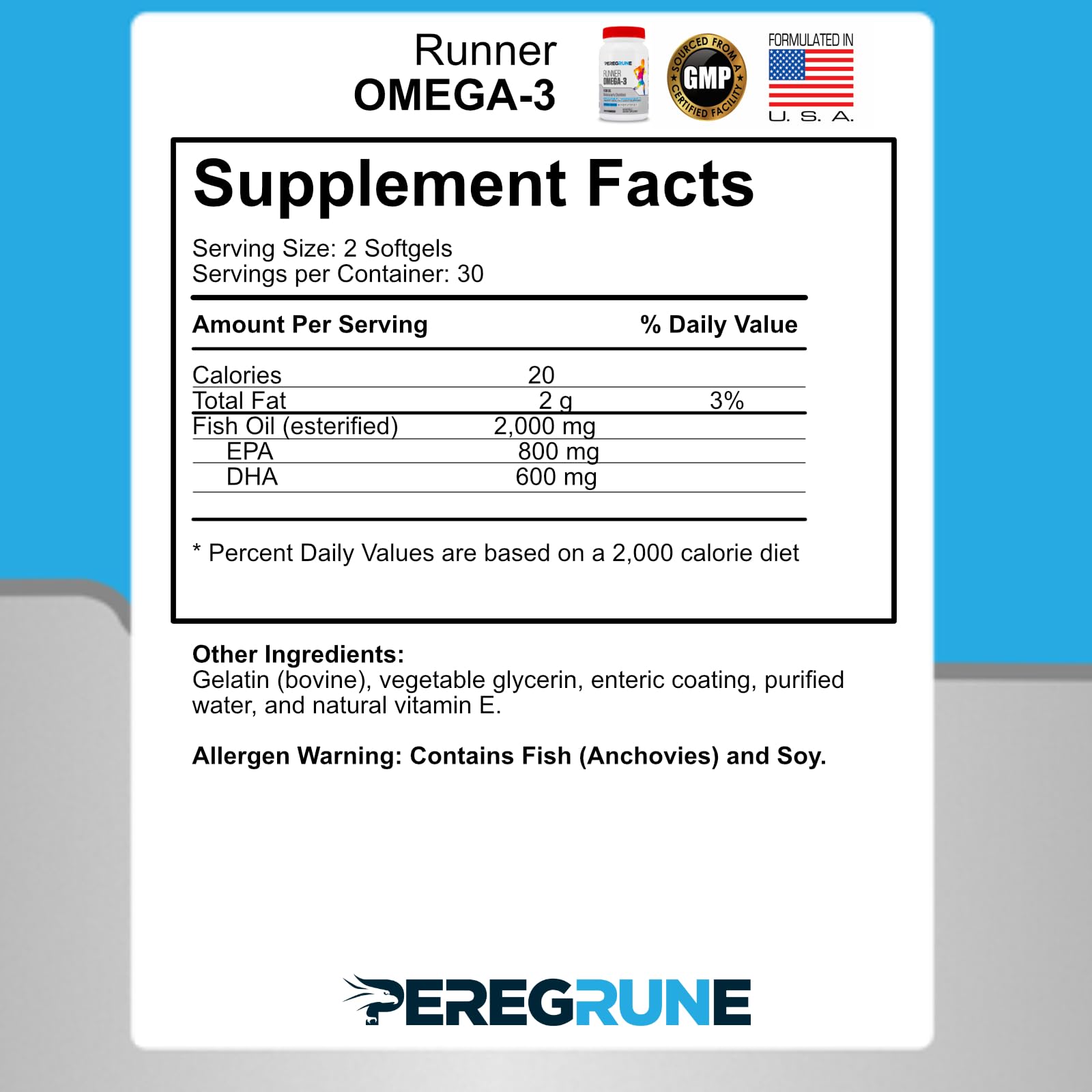 PEREGRUNE Runner Multivitamin label closeup showing B-Complex nutrients.