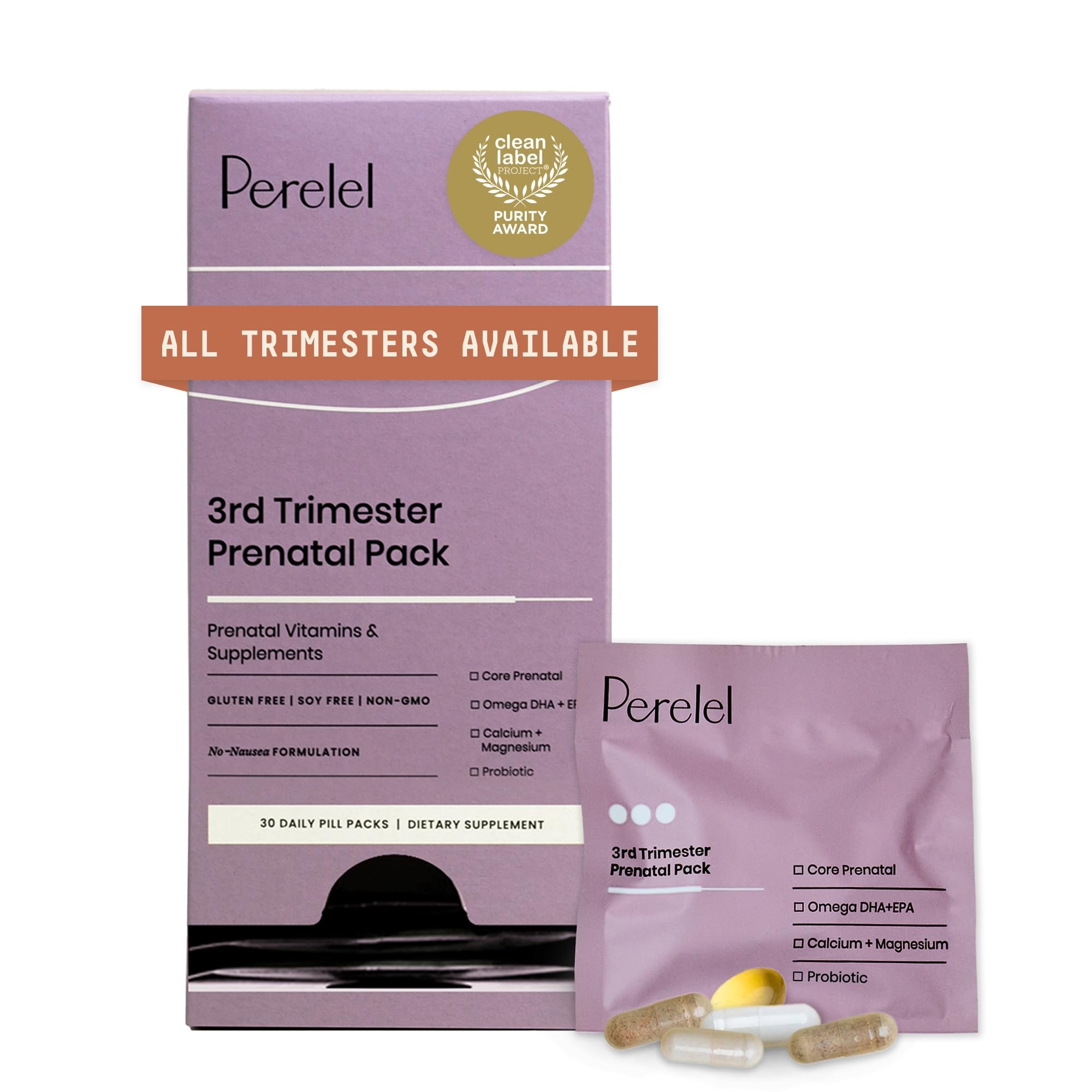 Perelel 3rd Trimester Pack sachets ready for daily prenatal nutrition.