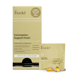Perelel Conception Pack bottle closeup with daily fertility support on the go