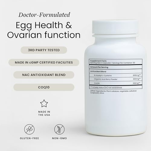 Perelel Fertility Support ingredients chart shows NAC, CoQ10, and acai.