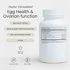 Perelel Fertility Support ingredients chart shows NAC, CoQ10, and acai.