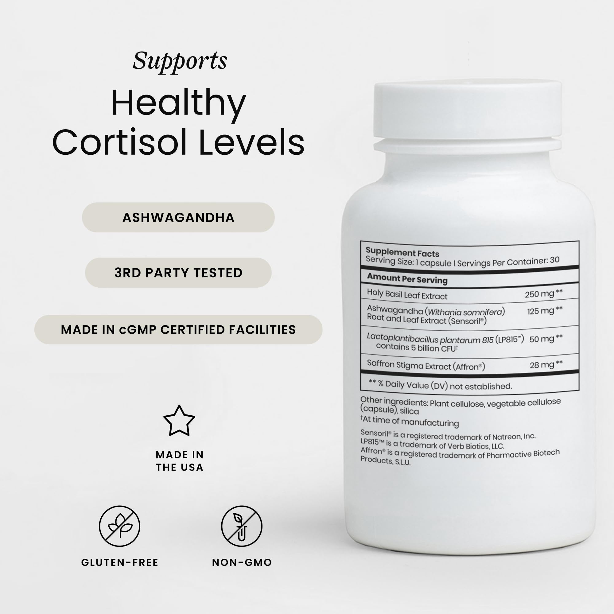 Perelel Stress Support probiotic capsule with Lp815 for digestive balance.