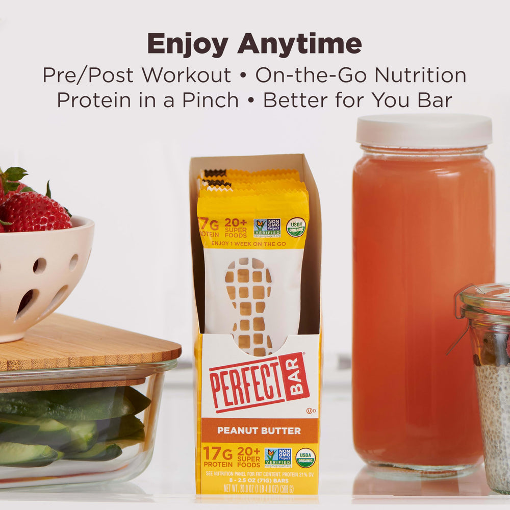 Perfect Bar gluten-free, non-GMO, kosher ingredients emphasized.